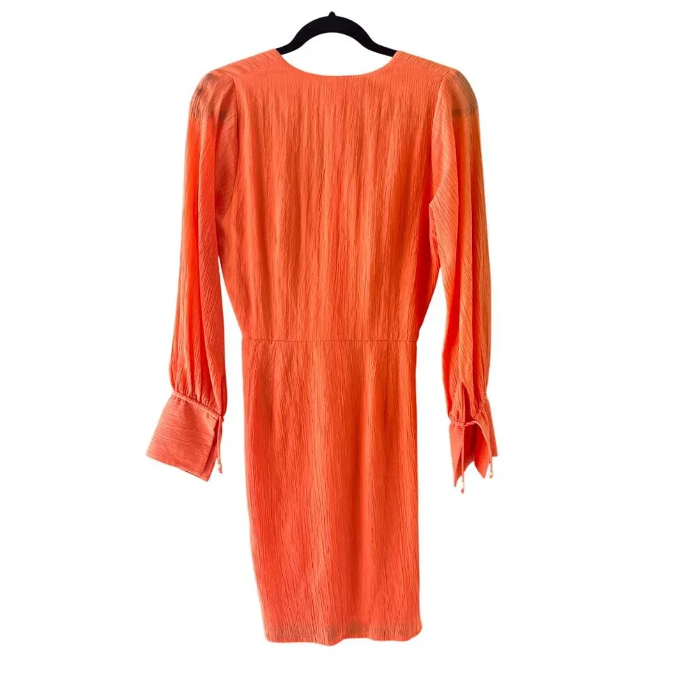 Magali Pascal Myrtle Wrap Mini Dress Neon Coral Gauze Resort Chic Size Small New - Picture 8 of 16